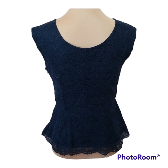 SOLD Forever 21 blue lace peplum top, size M - Picture 2 of 11